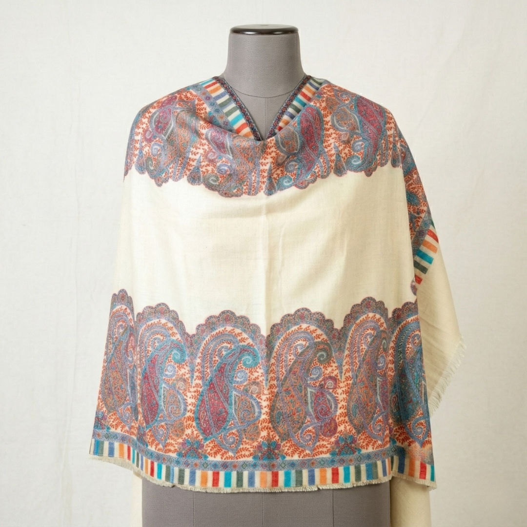Kashmiri Kani Palla Cutwork Shawl - Blue Paisley